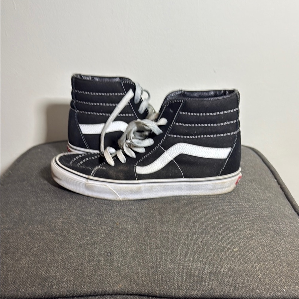 Vans Black and White High-Top Sneakers with Signature Stripe